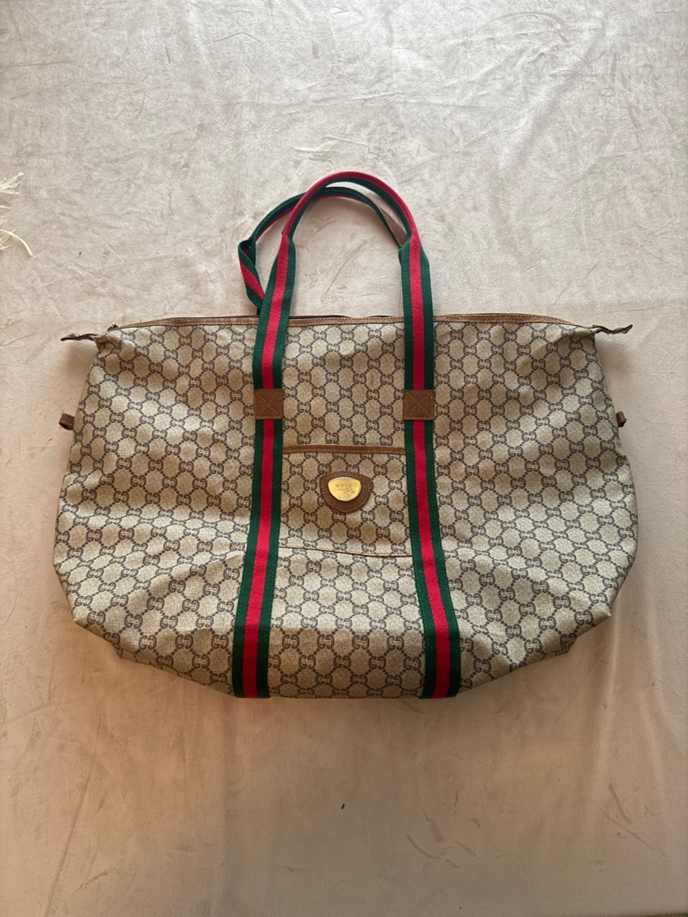 Vintage Gucci Plus GG Monogram Web Stripe Duffle Tote Travel Bag